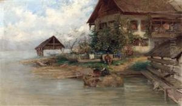 Gehoft Am Gosausee Oil Painting by Carl Kaiser-Herbst