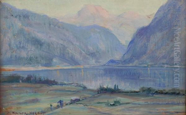 Abend Am Hallstattersee Vom Steg Oil Painting by Carl Kaiser-Herbst