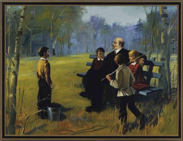 Lenin With Children Oil Painting by David Kakabadze