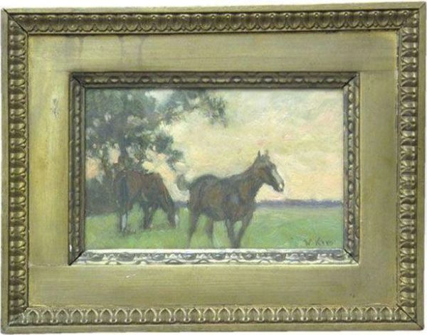 2 Pferde Im Abendrot Oil Painting by Wilhelm Kalb