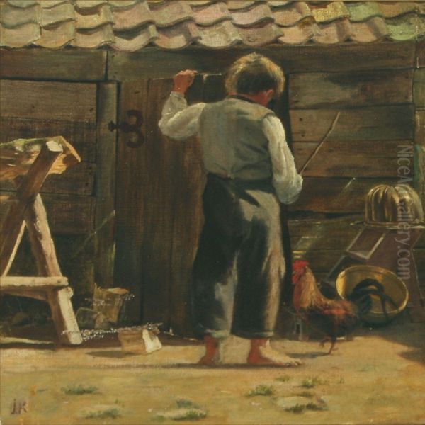 Ved Et Huggehus Oil Painting by Isidor Kalckar