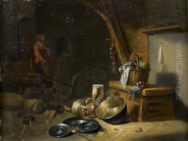 Femme Entrant Dans Un Interieur De Cuisine Oil Painting by Willem Kalf