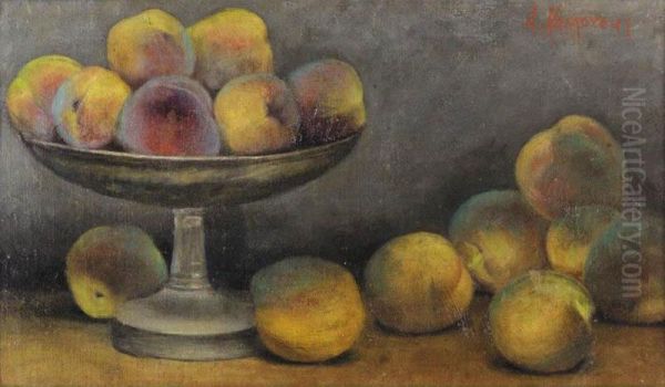 Still Life With Peaches Oil Painting by Alexandros Kalloudis