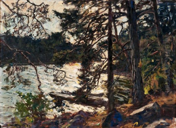 Aforest Torrent Oil Painting by Gottfrid Kallstenius