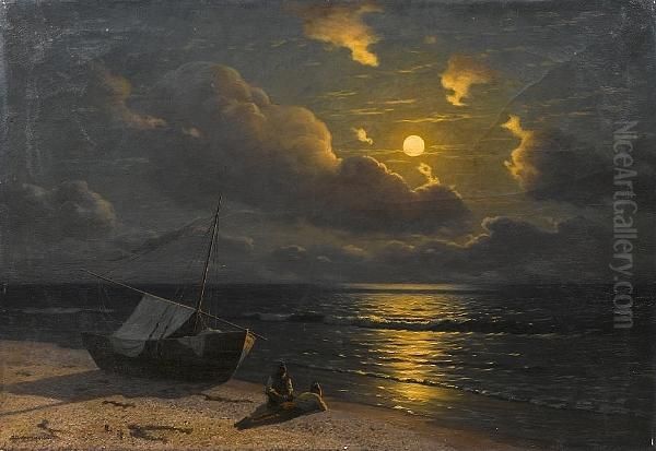 The Rising Of The Moon In In Otyza, Crimea Oil Painting by Grigory Odissevich Kalmykov