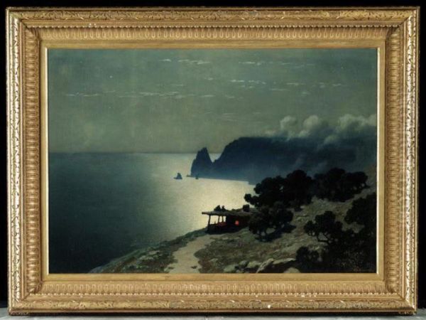 The Black Sea Coast By Moonlight Oil Painting by Grigory Odissevich Kalmykov