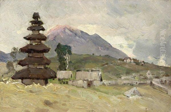 Pagoda In The Mountains Oil Painting by Ivan Leonidovich Kalmykov