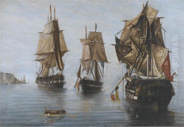 Turkish Defeat At Sea Oil Painting by J.A. Kaloghirous