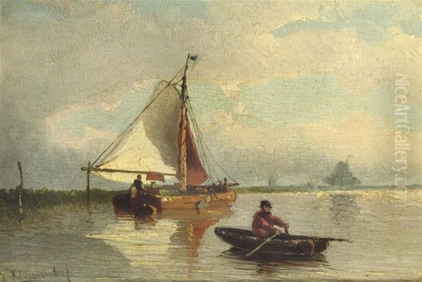 Rowing On A Calm River Oil Painting by Eduard Charles Louis Kalshoven