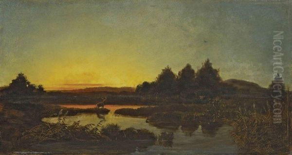 Sonnenaufgang Im Moor Oil Painting by Karl Kaltenmoser