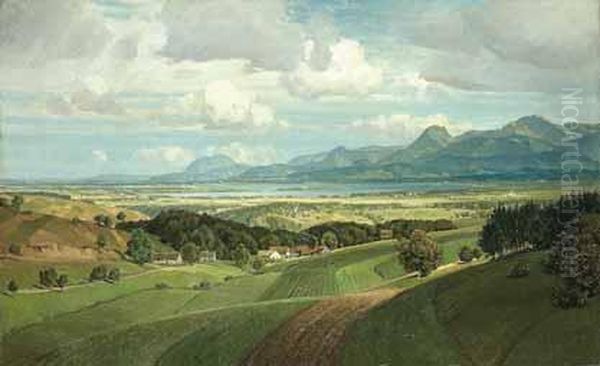 Blick In Den Chiemgau, Mit Dem Chiemsee. Oil Painting by Karl Kaltenmoser