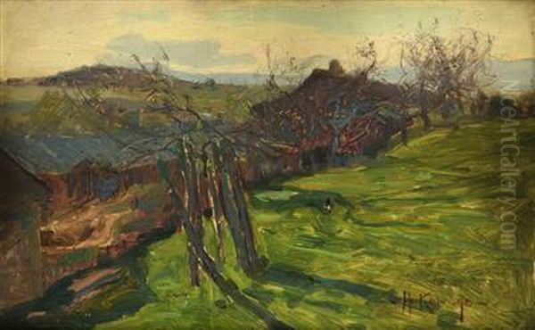 In An Orchard Oil Painting by Alois Kalvoda