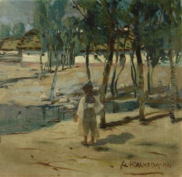 In The Village Oil Painting by Alois Kalvoda