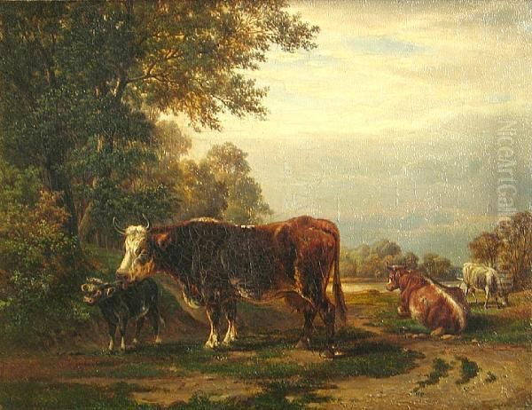 Cattle In A Pasture Oil Painting by R Kalyna