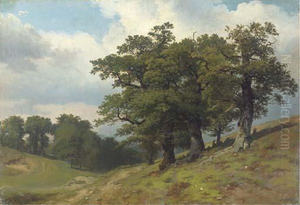 Trees On A Hillside Oil Painting by Lev Lvovich Kamenev