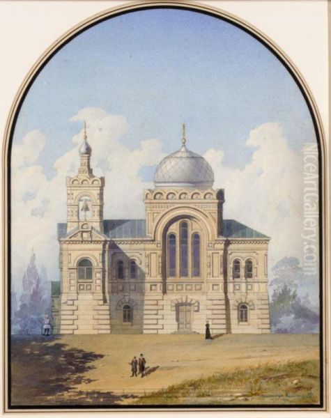 Architectural Drawing For A Church Oil Painting by Alexander S. Kaminsky