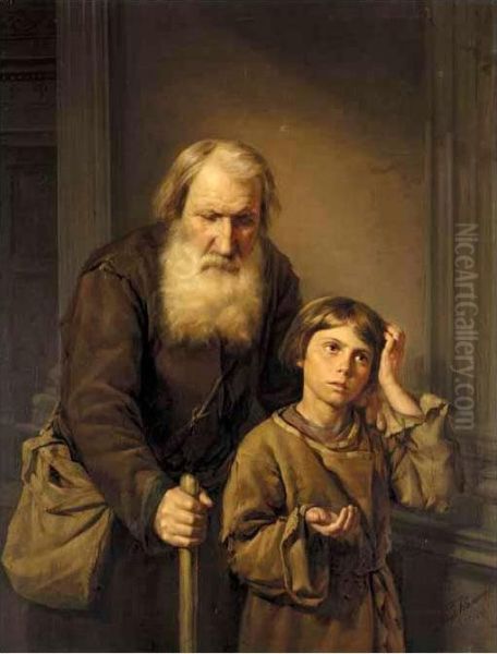 Begging For Alms Oil Painting by Alexander S. Kaminsky