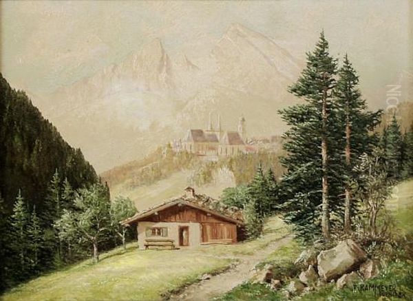 Berchtesgadener Land Mit Blick Auf Den Watzmann Und Markt Berchtesgaden Oil Painting by Frederick Kammeyer