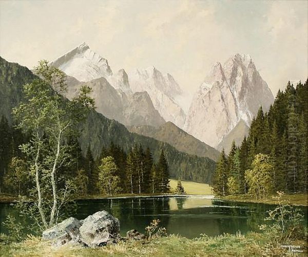 Blick Auf Die Alpspitze, Den Hollentalspitzen Und Dem Waxenstein Oil Painting by Frederick Kammeyer