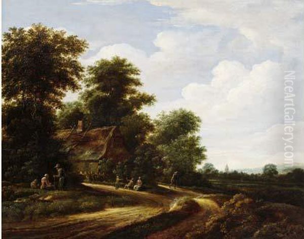 Paysage Avec Promeneurs Et Enfants Jouant Oil Painting by Godaert Kamper