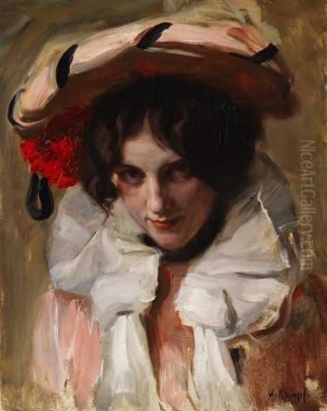 Portrait Einer Jungen Dame Mit Hut Und Roter Blume Im Haar Oil Painting by Arthur Kampf