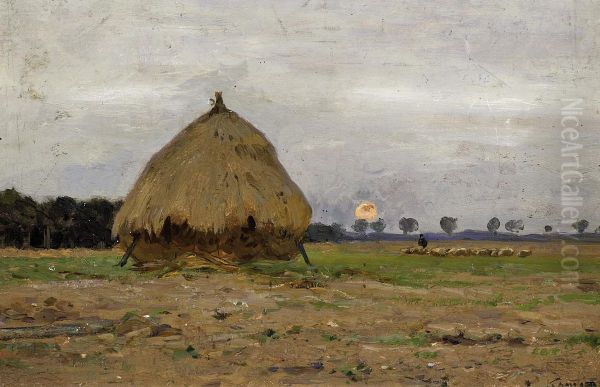 Dusk Over The Fields Of Lower Rhine Oil Painting by Eugen Kampf