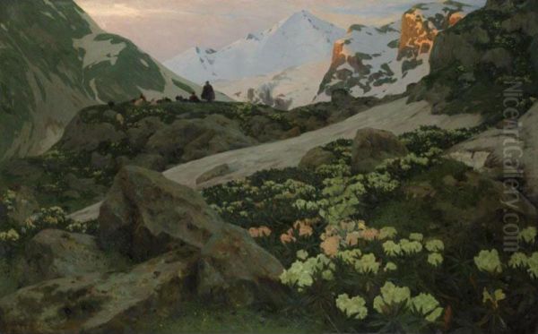 Mountain View Oil Painting by Ivanovich Anton Kandaurow