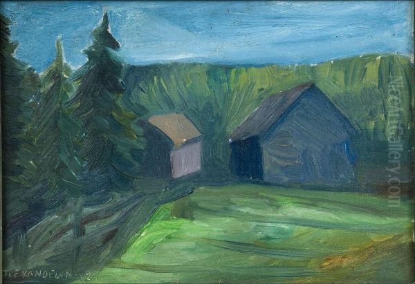 Vihrea Maisema. Oil Painting by Ole Kandelin