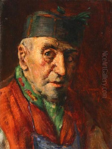 Portrait Of A Man Wearing A Cap Oil Painting by Ludwig Kandler