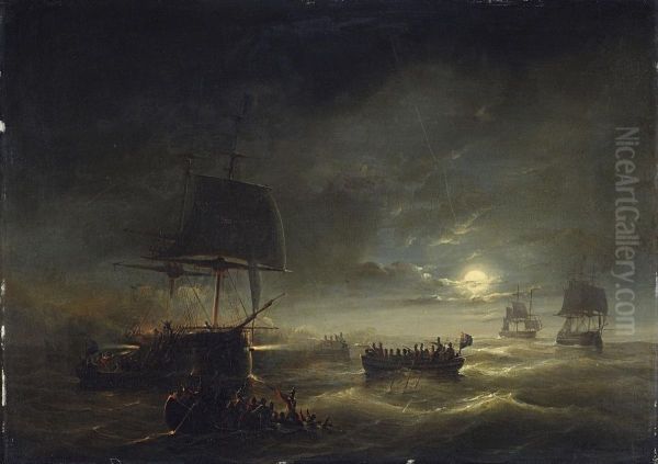 Nachtliche Seeschlacht Oil Painting by Christiaan Cornelis Kannemans