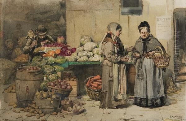 New York Vegetable Vendor Oil Painting by Alfred Kappes