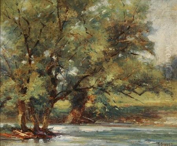 A Tree Lined River Oil Painting by Karl Kappes