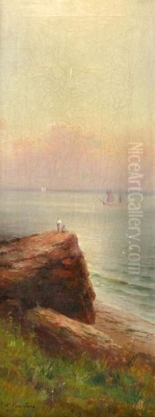 Figures On A Cliff By The Sea Oil Painting by Grigorij Kapustin