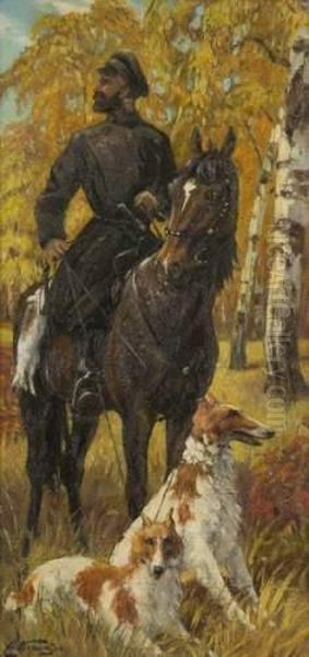 Cavalier Et Ses Chiens Oil Painting by Nikolai Nikolaevich Karazin