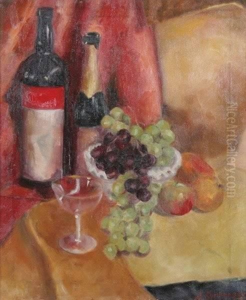 Still Life With Fruit And Wine Oil Painting by Adrien Karbowsky