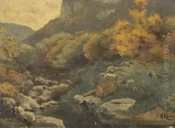 Herbstliche Bachuferpartie Im Gebirge Oil Painting by Gustave Karcher