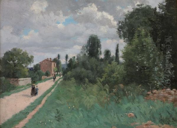 Paysage Au Chemin Oil Painting by Gustave Karcher