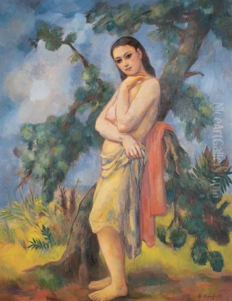 Girl Against A Tree Oil Painting by Bernard Karfiol