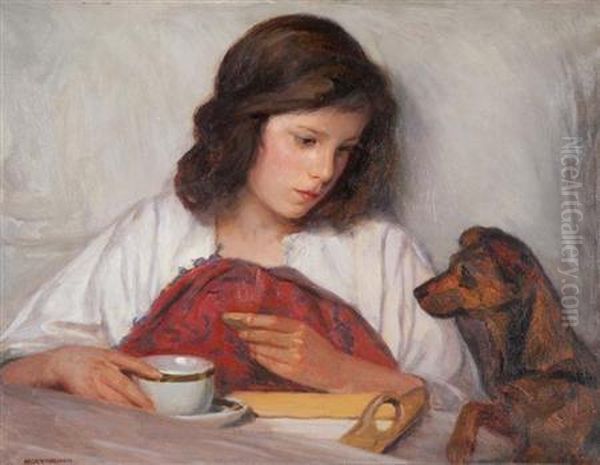 Austrian, - Girl's Bestfriend Oil Painting by Anton Hans Karlinsky