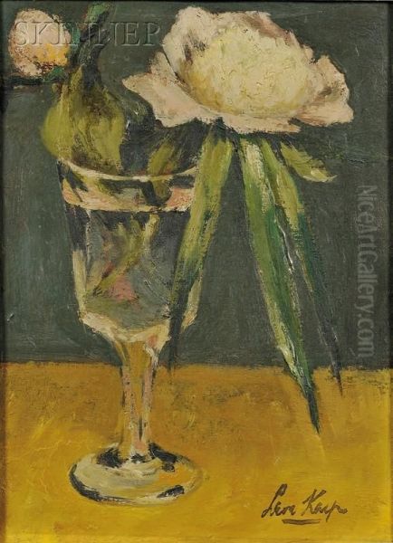 Peonies In A Glass Oil Painting by Leon Karp