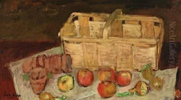 Still Life Of Basket Of Apples Oil Painting by Leon Karp