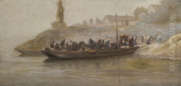 Danube Crossing, Zebegeny Oil Painting by Eugen Karpathy