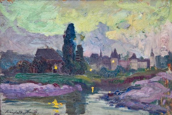 Abendlandschaft Im Mondschein Oil Painting by Eugen Karpathy