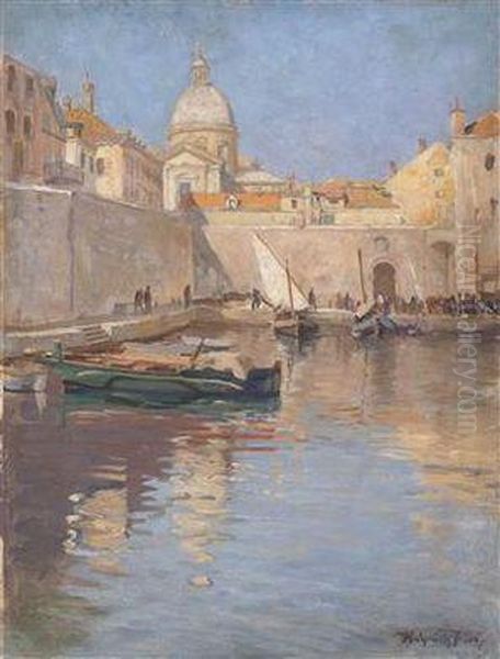 View Of The Harbour Of Dubrovnik Oil Painting by Eugen Karpathy