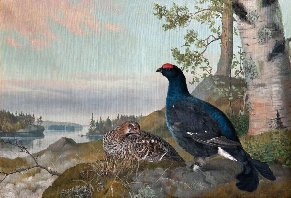 Black Grouse Oil Painting by Matti Karppanen