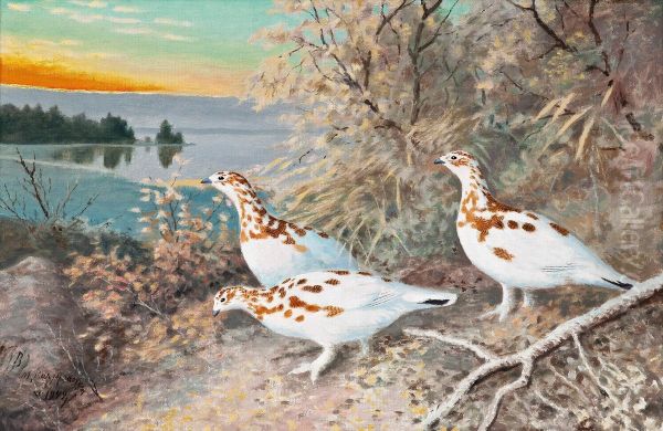 Birds By The Lake Oil Painting by Matti Karppanen