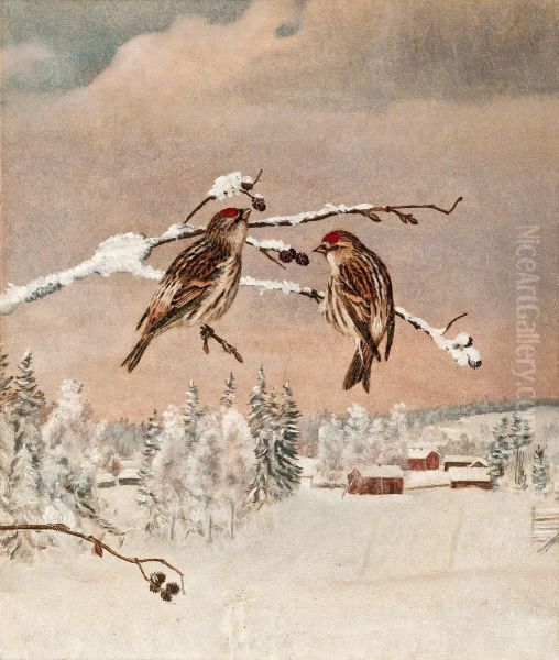 Winter Birds Oil Painting by Matti Karppanen