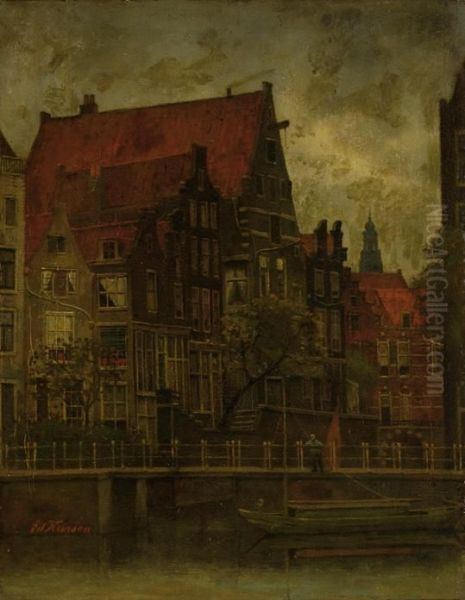 View Of The Grimburgwal In Amsterdam Oil Painting by Eduard Karsen