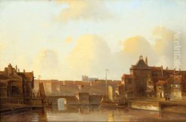 View Of A City By The Water Oil Painting by Eduard Karsen