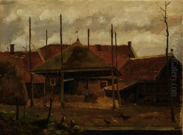 Farmer On A Farmyard Oil Painting by Eduard Karsen